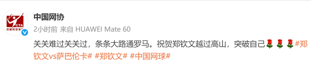 生涯首胜萨巴伦卡<strong></p>
<p>USDTAPP下载</strong>，郑钦文赛后发博：山海皆可平，半决赛对阵高芙，再迎复仇之战