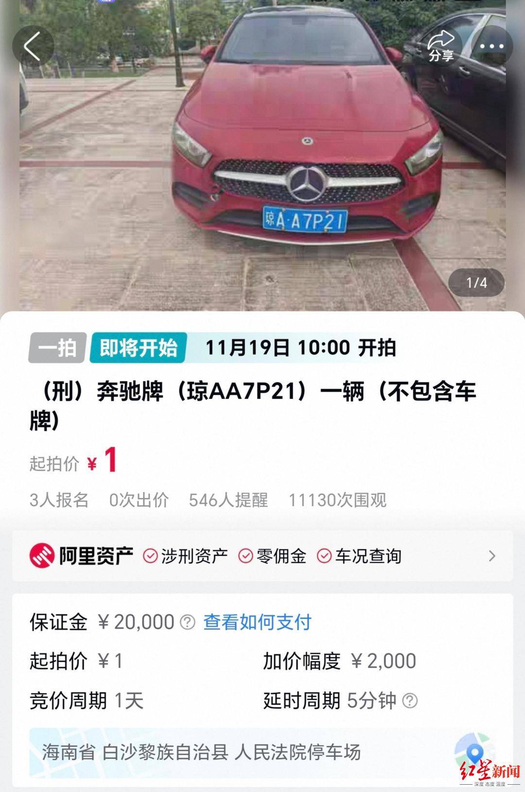 估价21万元奔驰车将被1元起拍：行驶里程不到1万公里<strong></p>
<p>中信证券</strong>，曾三次流拍，系涉刑资产